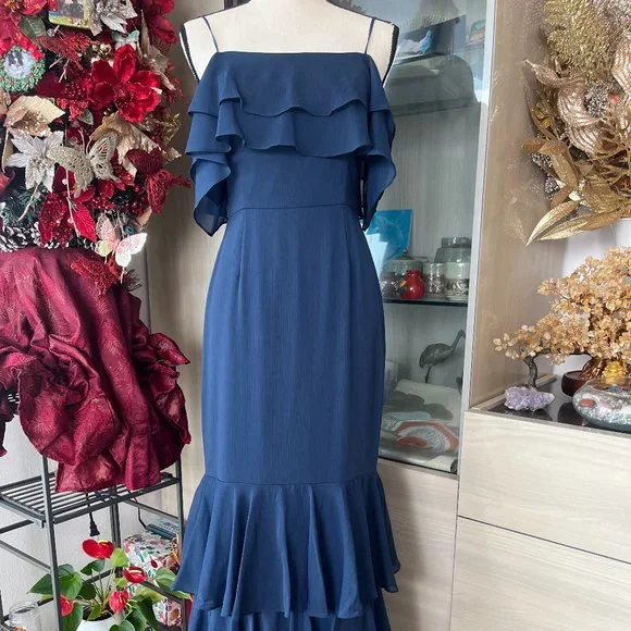 nordstrom navy bridesmaid dresses Simple Navy Blue Cowl Neck Bridesmaid Dresses Pic Color / US12